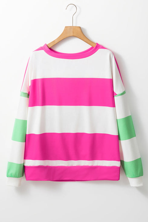 Colorblock Striped Drop Shoulder Long Sleeve Top