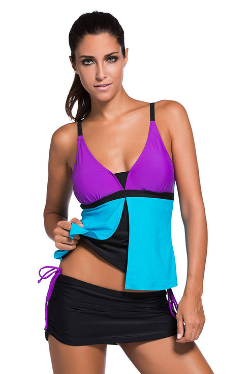 Colorblock Tankini Skort Bottom Swimsuit