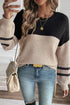 Colorblock Textured Knit Drop Shoulder Striped Sleeve Pullover Sweater