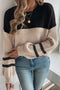 Colorblock Textured Knit Drop Shoulder Striped Sleeve Pullover Sweater