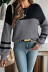 Colorblock Textured Knit Drop Shoulder Striped Sleeve Pullover Sweater
