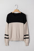 Colorblock Textured Knit Drop Shoulder Striped Sleeve Pullover Sweater