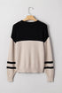Colorblock Textured Knit Drop Shoulder Striped Sleeve Pullover Sweater