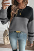 Colorblock Textured Knit Drop Shoulder Striped Sleeve Pullover Sweater