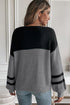 Colorblock Textured Knit Drop Shoulder Striped Sleeve Pullover Sweater