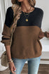 Colorblock Textured Knit Drop Shoulder Striped Sleeve Pullover Sweater