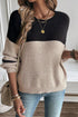 Colorblock Textured Knit Drop Shoulder Striped Sleeve Pullover Sweater