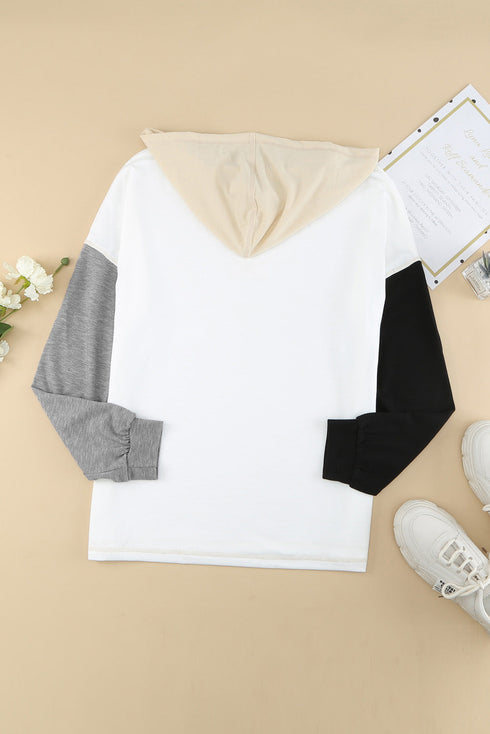 Colorblock V Neck Long Sleeve Hoodie