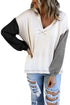 Colorblock V Neck Long Sleeve Hoodie