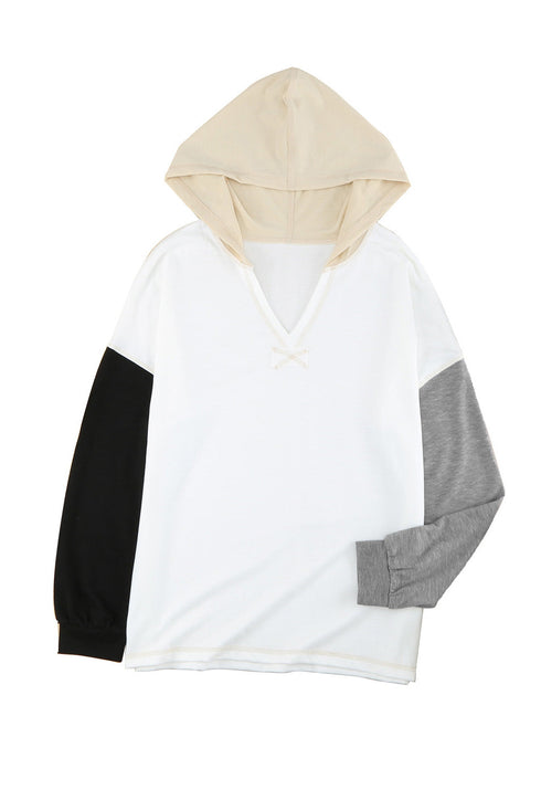Colorblock V Neck Long Sleeve Hoodie