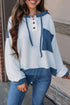 Colorblock Waffle Knit Long Sleeve Henley Pullover