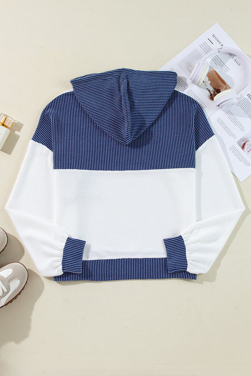 Colorblock Waffle Knit Long Sleeve Henley Pullover
