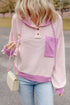 Colorblock Waffle Knit Long Sleeve Henley Pullover