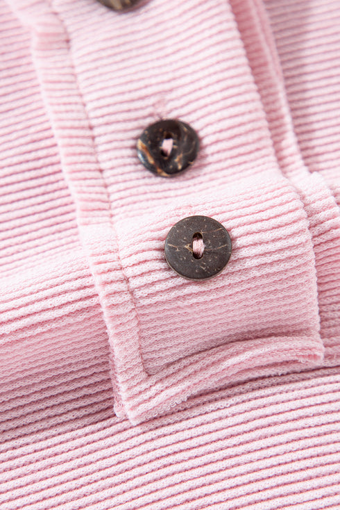 Colorblock Waffle Knit Long Sleeve Henley Pullover
