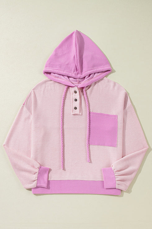 Colorblock Waffle Knit Long Sleeve Henley Pullover