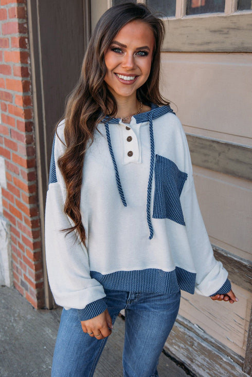 Colorblock Waffle Knit Long Sleeve Henley Pullover