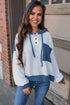Colorblock Waffle Knit Long Sleeve Henley Pullover