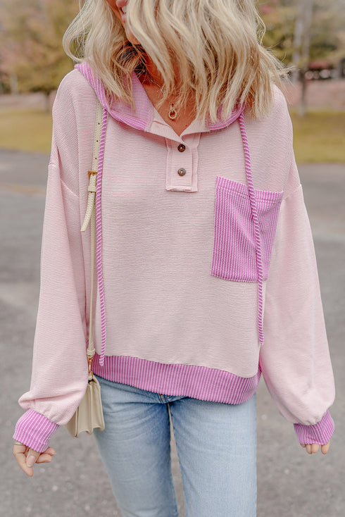 Colorblock Waffle Knit Long Sleeve Henley Pullover