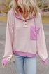 Colorblock Waffle Knit Long Sleeve Henley Pullover
