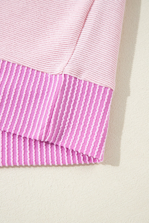 Colorblock Waffle Knit Long Sleeve Henley Pullover