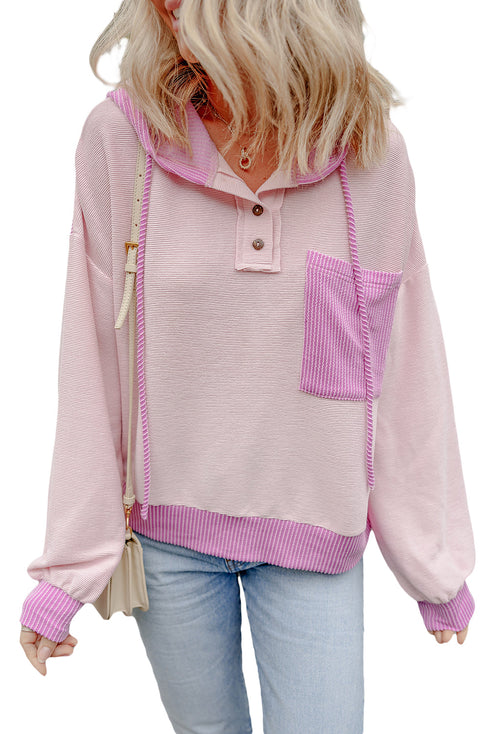 Colorblock Waffle Knit Long Sleeve Henley Pullover