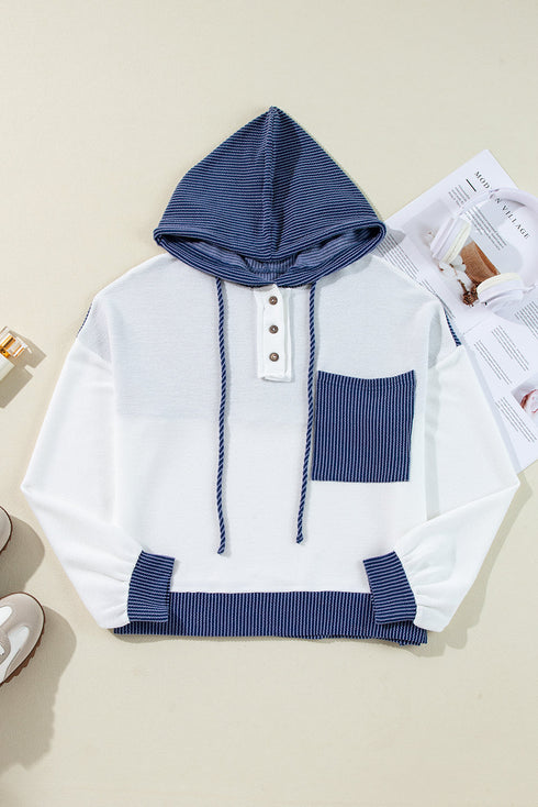 Colorblock Waffle Knit Long Sleeve Henley Pullover