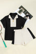 Colorblock Zip Front Polo Collar Lounge Tee and Shorts Set