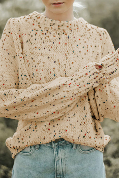 Colorful Dots Cable Knit Crew Neck Sweater