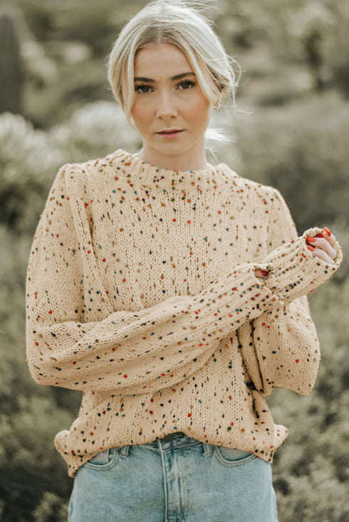 Colorful Dots Cable Knit Crew Neck Sweater