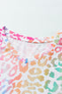 Colorful Leopard V Neck Short Sleeve Top