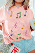 Colorful Music Notes Patch Graphic Relaxed Fit Casual Tee