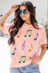 Colorful Music Notes Patch Graphic Relaxed Fit Casual Tee