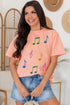 Colorful Music Notes Patch Graphic Relaxed Fit Casual Tee