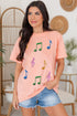 Colorful Music Notes Patch Graphic Relaxed Fit Casual Tee