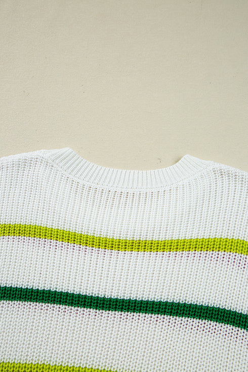 Colorful Striped Drop Shoulder Crew Neck Sweater