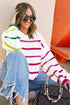 Colorful Striped Drop Shoulder Crew Neck Sweater