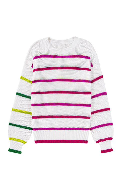 Colorful Striped Drop Shoulder Crew Neck Sweater