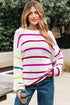 Colorful Striped Drop Shoulder Crew Neck Sweater