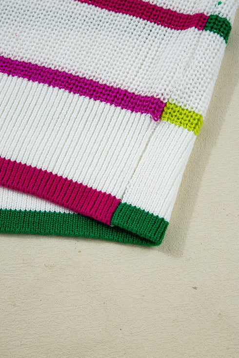 Colorful Striped Drop Shoulder Crew Neck Sweater