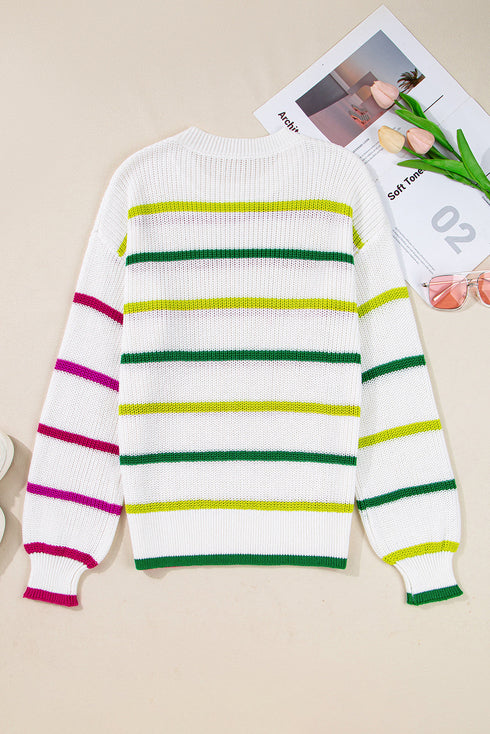 Colorful Striped Drop Shoulder Crew Neck Sweater