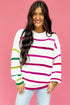 Colorful Striped Drop Shoulder Crew Neck Sweater