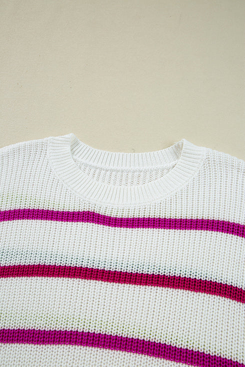 Colorful Striped Drop Shoulder Crew Neck Sweater