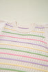 Colorful Striped Eyelet Knit Ruffled Sleeve Sweater T Shirt