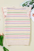 Colorful Striped Eyelet Knit Ruffled Sleeve Sweater T Shirt