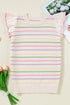 Colorful Striped Eyelet Knit Ruffled Sleeve Sweater T Shirt