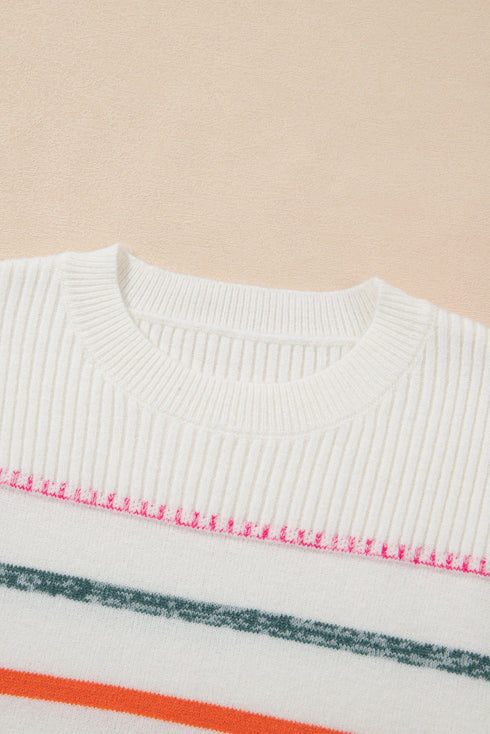 Colorful Striped Ribbed Trim Sweater