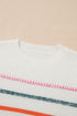 Colorful Striped Ribbed Trim Sweater