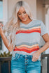 Colorful Wavy Stripes Print Short Sleeve Tee