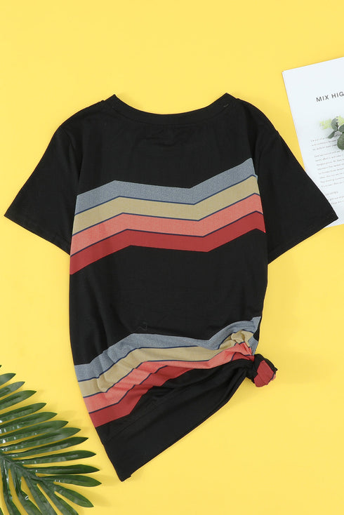 Colorful Wavy Stripes Print Short Sleeve Tee