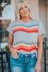 Colorful Wavy Stripes Print Short Sleeve Tee